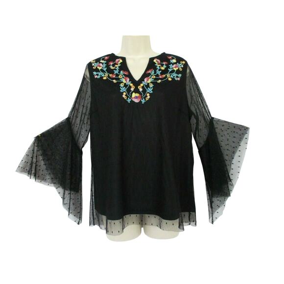 Umgee Top Womens Small Black Lace Embroidered Floral Fairy Grunge Whimsigoth - Picture 1 of 9